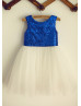 Royal Blue Sequin Ivory Tulle Knee Length Flower Girl Dress